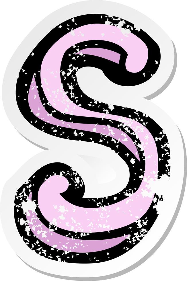 retro distressed sticker of a cartoon letter S vector