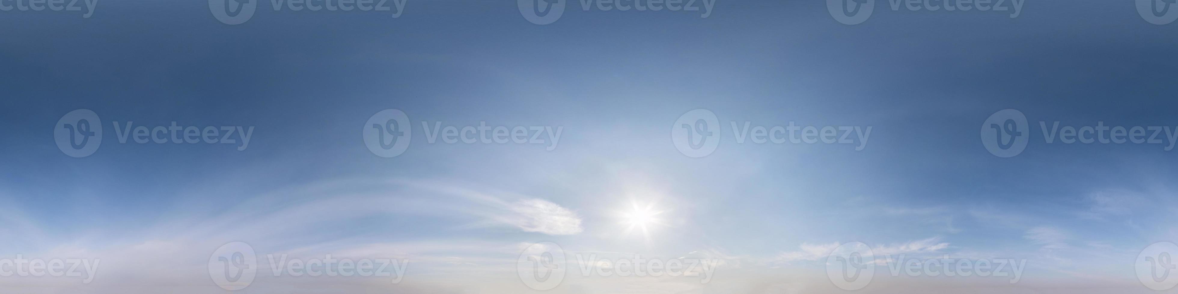 Seamless hdri panorama 360 degrees angle view blue clear evening sky with zenith for use in 3d graphics or game development as sky dome or edit drone shot photo