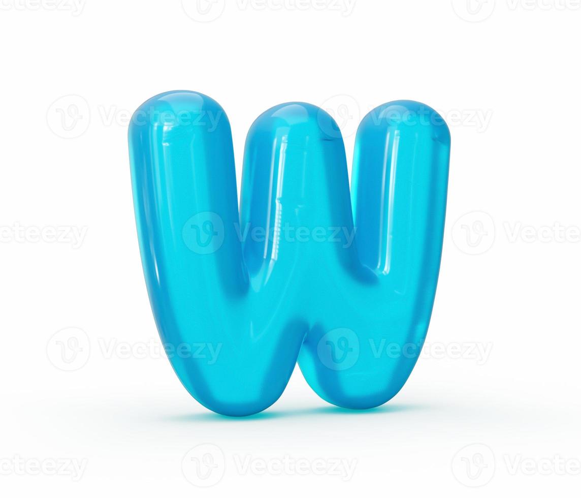 Aqua Blue jelly W letter isolated on white background - 3d illustration photo