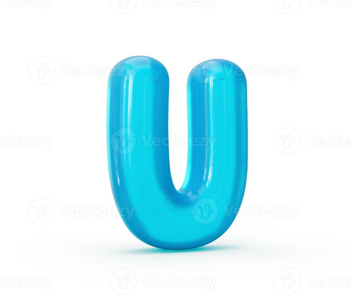 Aqua Blue jelly U letter isolated on white background - 3d illustration photo