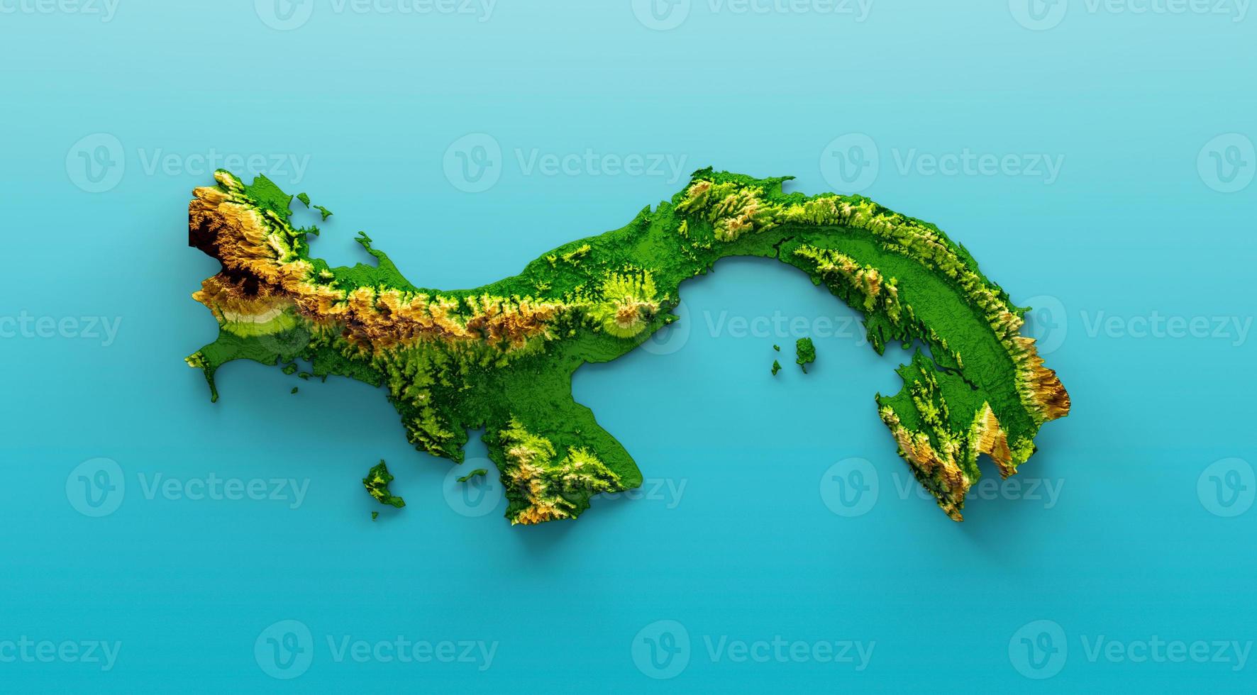 Panama Map Shaded relief Color Height map on the sea Blue Background 3d illustration photo