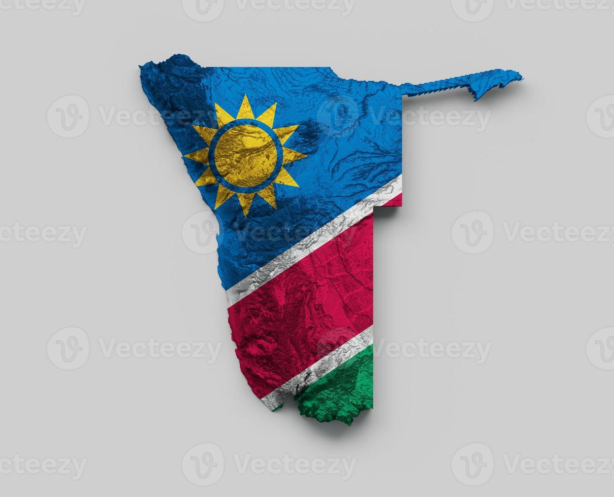 Namibia Map Flag Shaded relief Color Height map on white Background 3d illustration photo