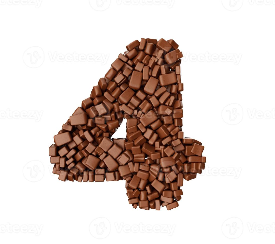 Digit 4 made of chocolate Chunks Chocolate Pieces Alphabet Numeric Four 3d illustration photo