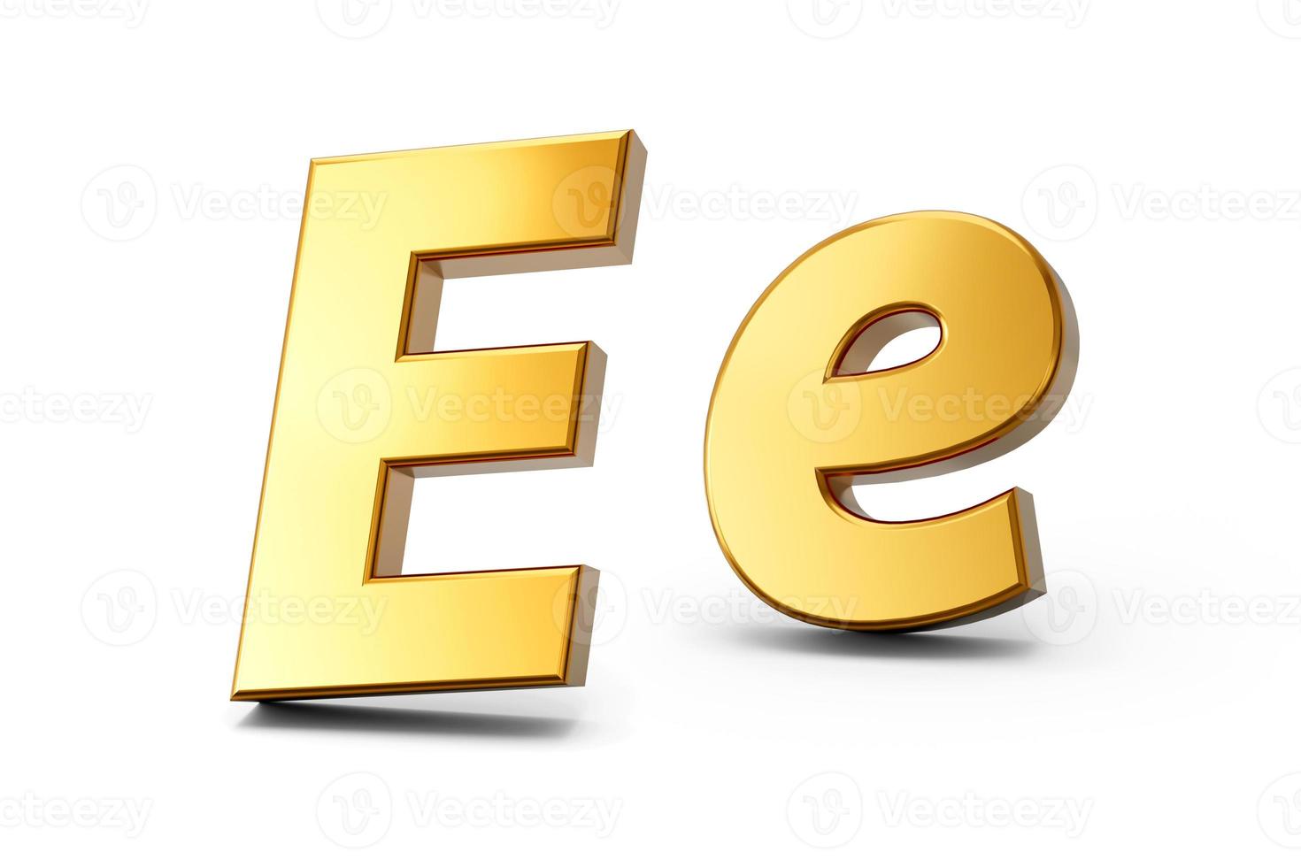 Golden alphabet E on white isolated background 3D Golden Letters numbers 3d Illustration photo