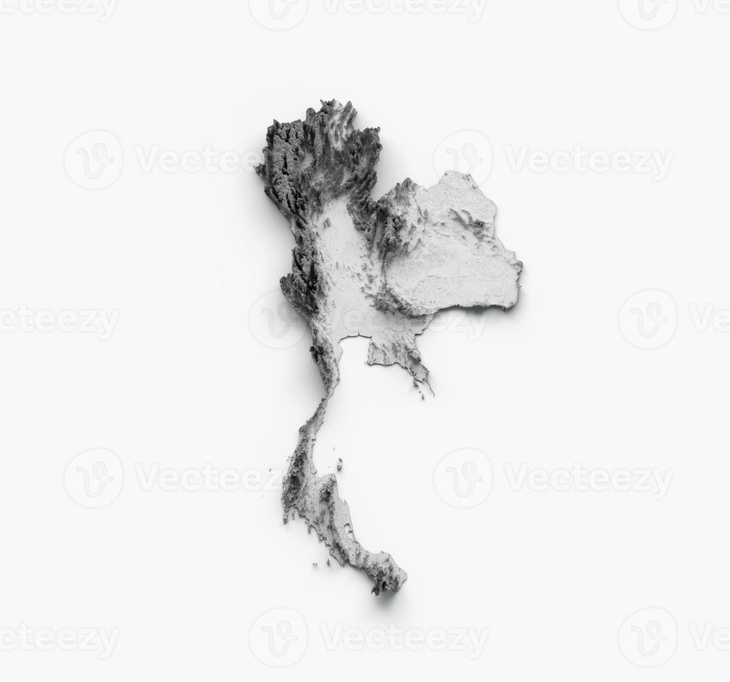 Thailand Map Flag Shaded relief Color Height map on white Background 3d illustration photo