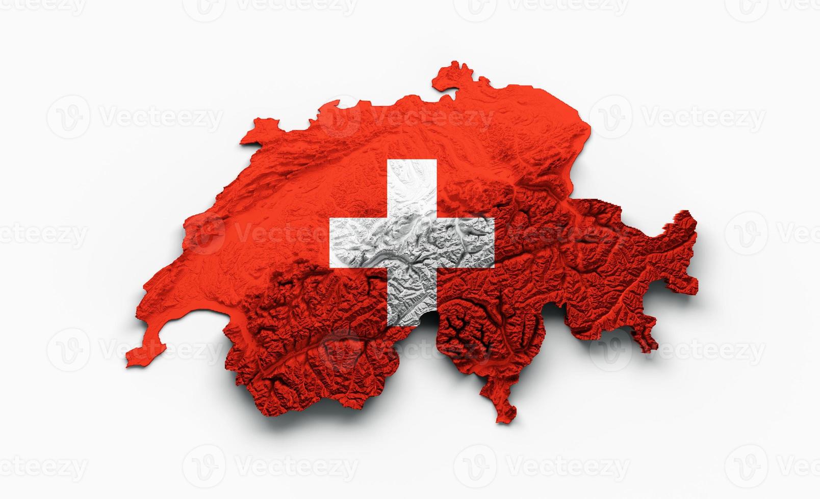 Switzerland Map Flag Shaded relief Color Height map on white Background 3d illustration photo