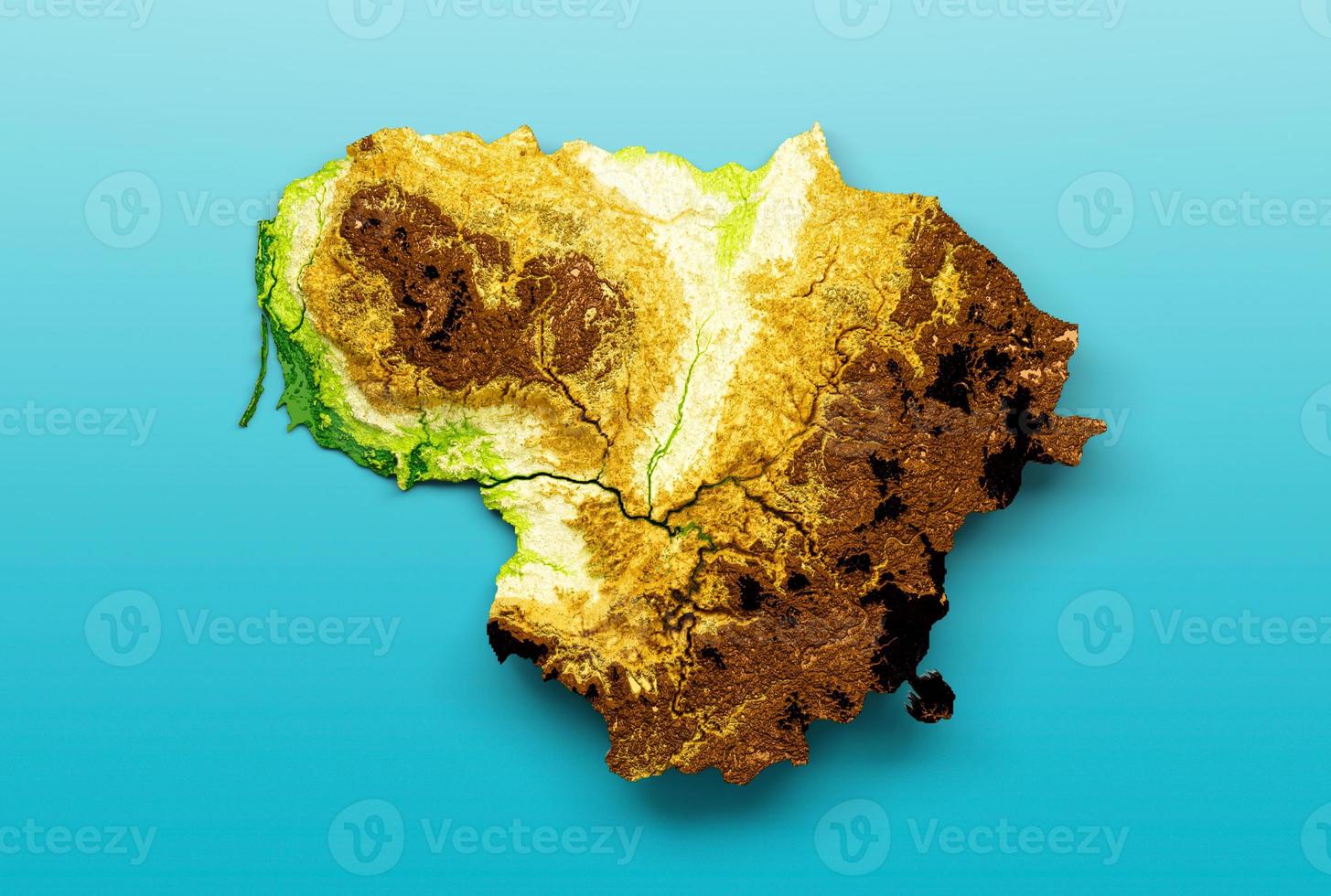 Lithuania Map Shaded relief Color Height map on the sea Blue Background 3d illustration photo