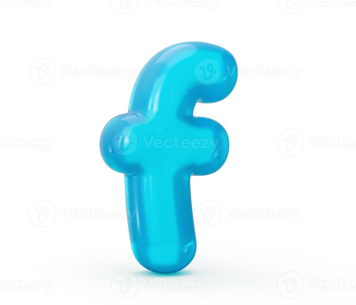 Letter f made of Aqua blue jelly liquid. 3d alphabet small letters 3d illustration photo