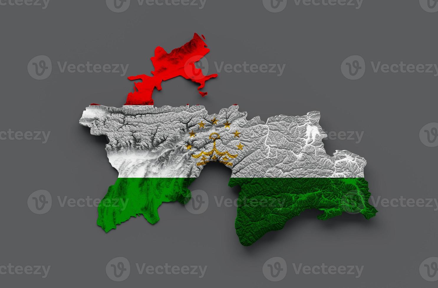 Tajikistan Map Flag Shaded relief Color Height map on white Background 3d illustration photo