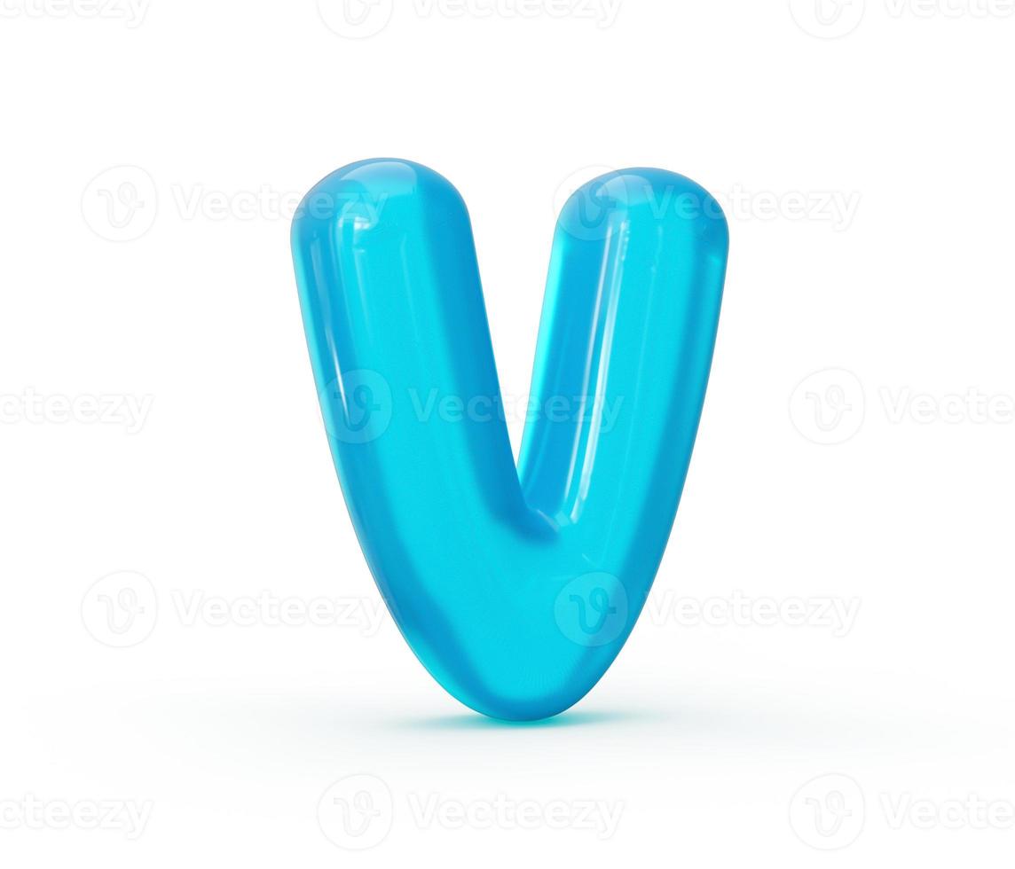 Aqua Blue jelly V letter isolated on white background - 3d illustration photo