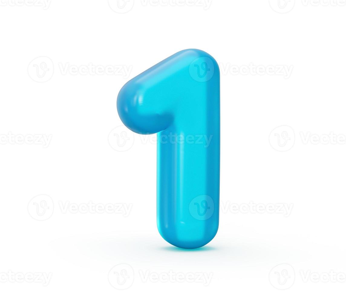 Blue jelly digit 1 One isolated on white background Jelly colorful alphabets numbers for kids 3d illustration photo