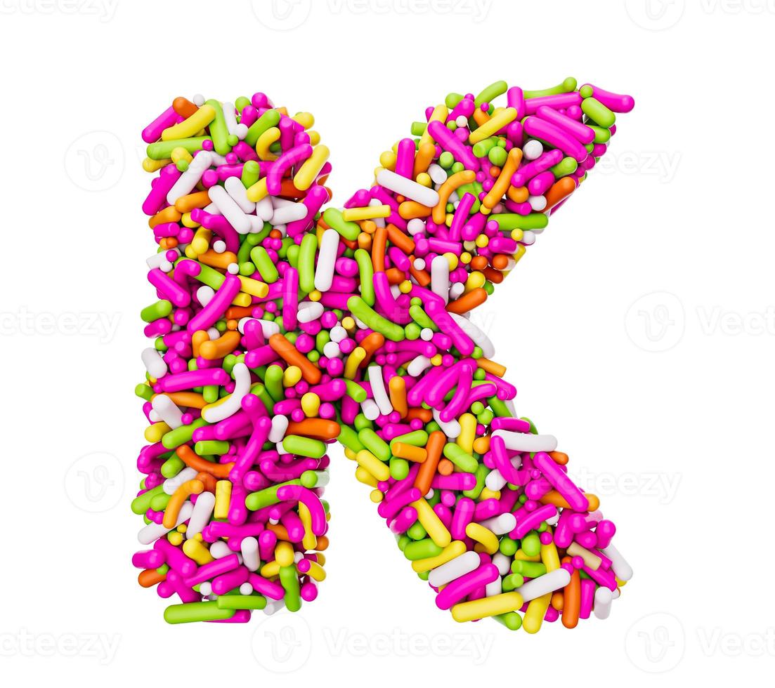 Alphabet K made of Colorful Sprinkles Letter K Rainbow sprinkles 3d illustration photo