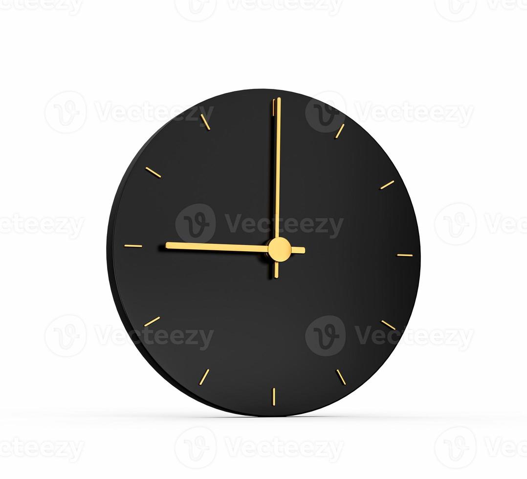 Premium Gold Clock icon isolated on black background. 9 o clock Time icon 3d illustration photo