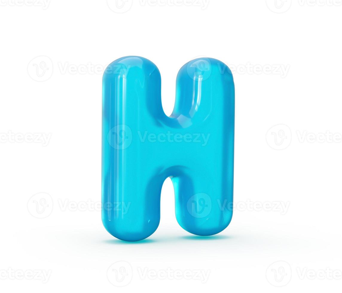 Aqua Blue jelly H letter isolated on white background - 3d illustration photo