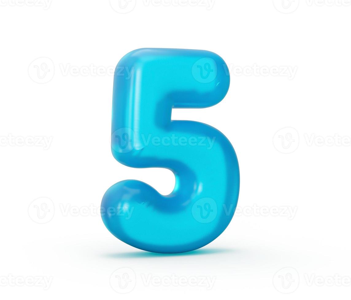 Blue jelly digit 5 Five isolated on white background Jelly colorful alphabets numbers for kids 3d illustration photo