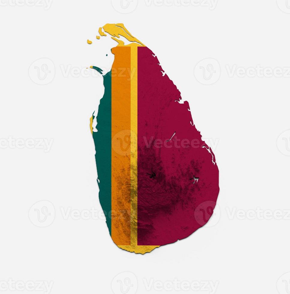 mapa de sri lanka bandera mapa de altura de color de relieve sombreado sobre fondo blanco ilustración 3d foto