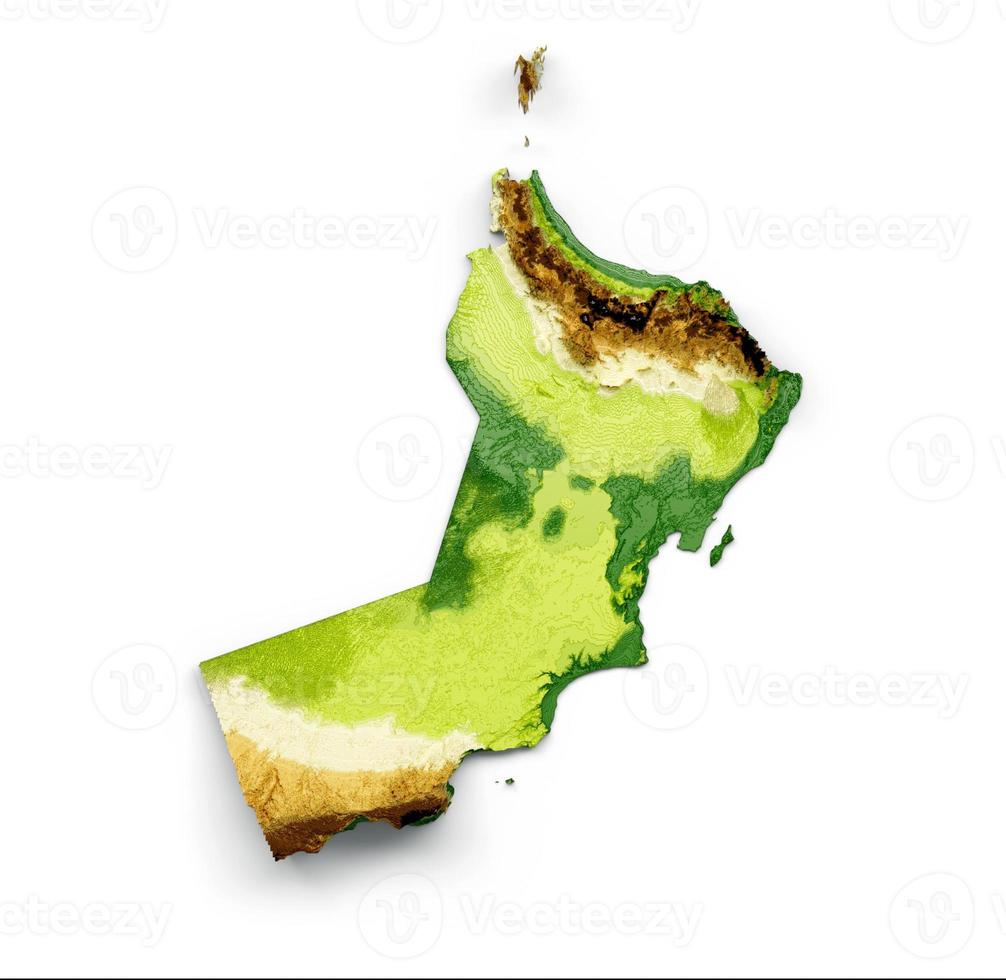 Oman Map Shaded relief Color Height map on White Background 3d illustration photo