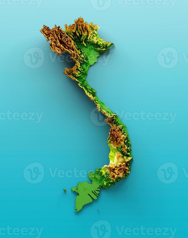 Vietnam Map Shaded relief Color Height map on the sea Blue Background 3d illustration photo