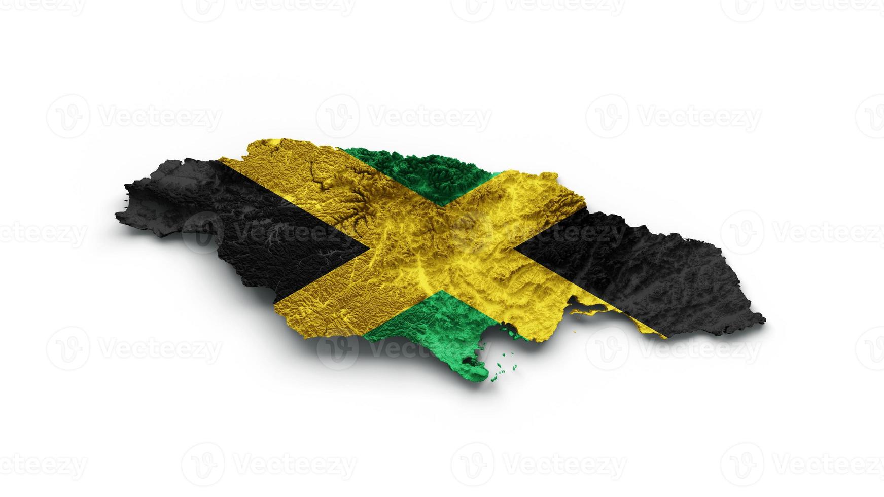 Jamaica Map Flag Shaded relief Color Height map on white Background 3d