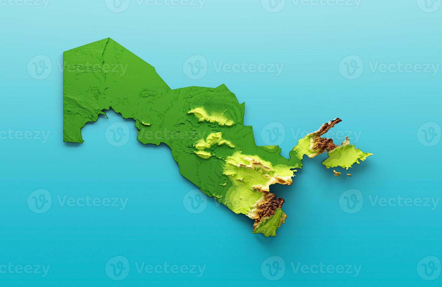 Uzbekistan Map Shaded relief Color Height map on the sea Blue Background 3d illustration photo