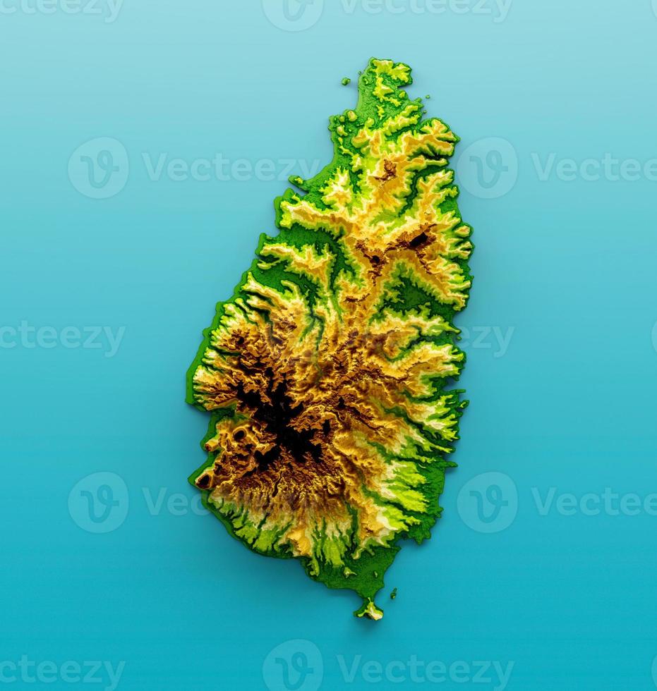 Saint Lucia Map Shaded relief Color Height map on the sea Blue Background 3d illustration photo