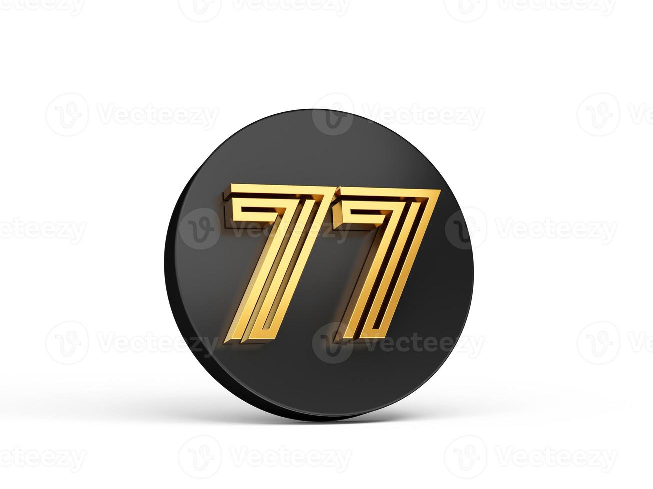 Royal Gold Modern Font. Elite 3D Digit Letter 77 Seventy seven on Black 3d button icon 3d Illustration photo