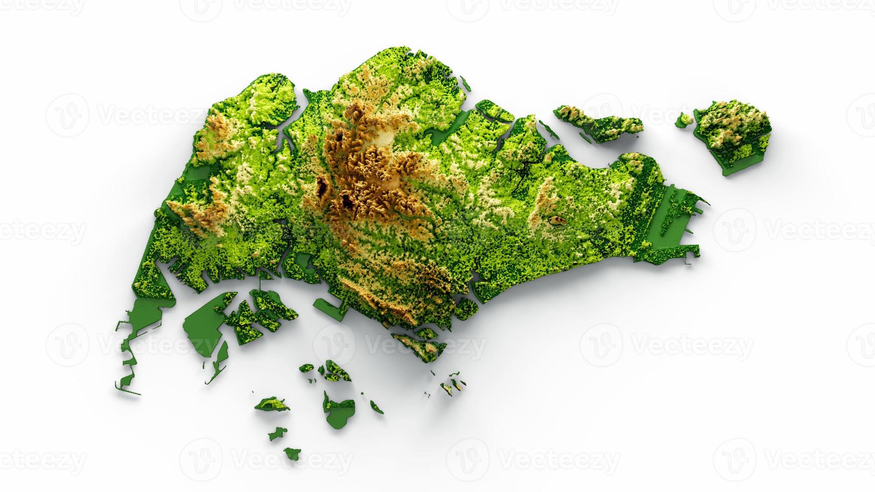 Singapore Map Shaded relief Color Height map on white Background 3d illustration photo