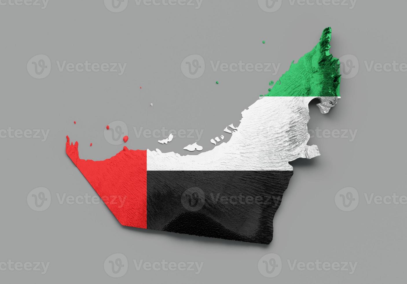 mapa de dubai bandera mapa de altura de color de relieve sombreado sobre fondo blanco ilustración 3d foto