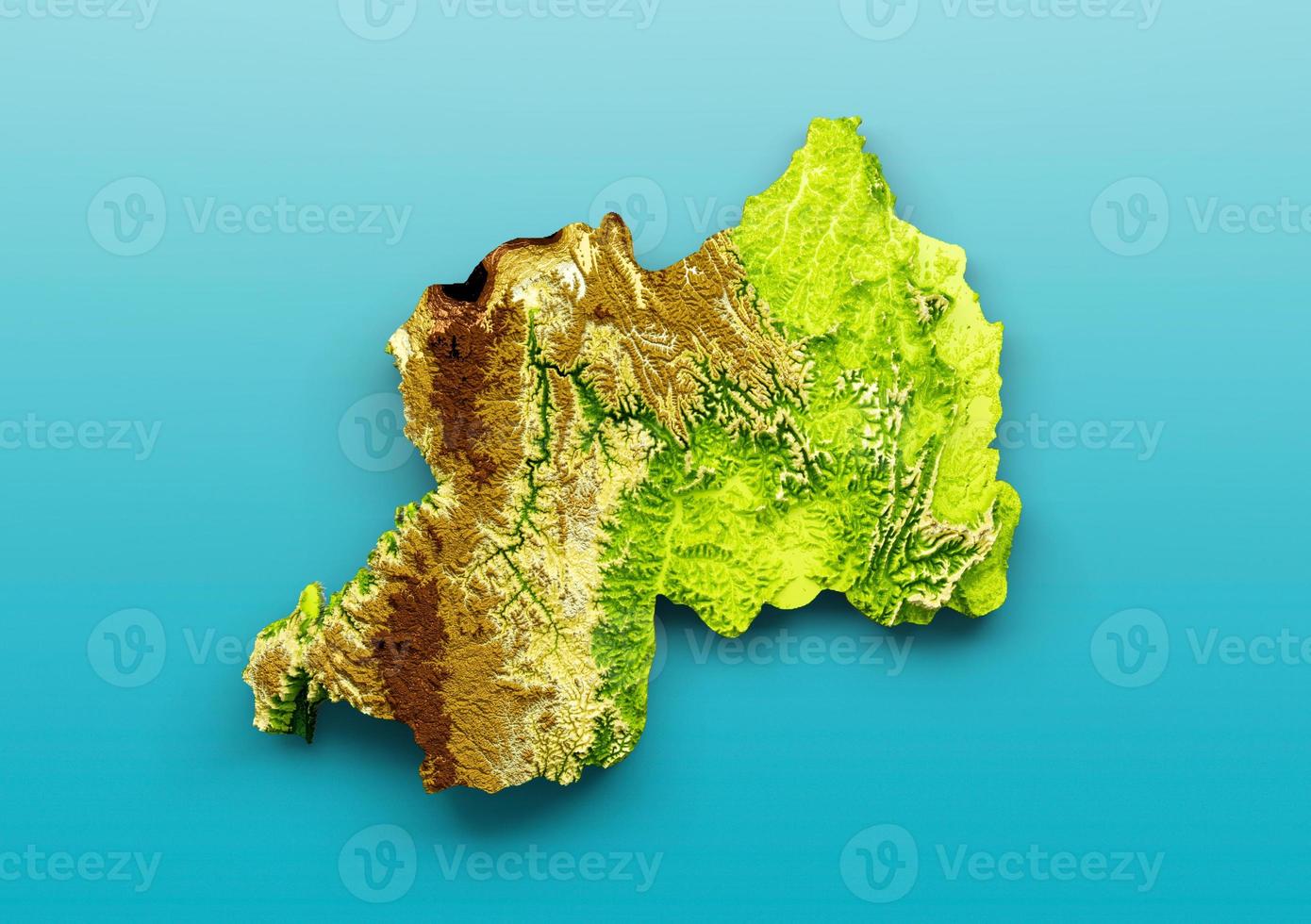 Rwanda Map Shaded relief Color Height map on the sea Blue Background 3d illustration photo