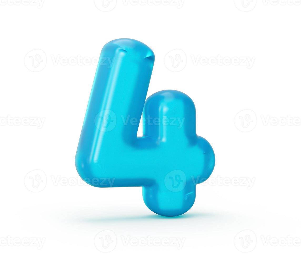 Blue jelly digit 4 Four isolated on white background Jelly colorful alphabets numbers for kids 3d illustration photo