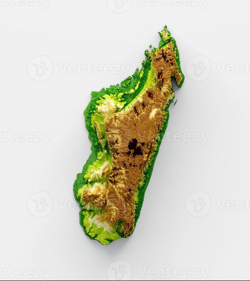 Madagascar Map Shaded relief Color Height map on white Background 3d illustration photo