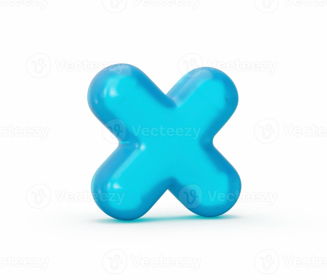 signo de multiplicación de gelatina azul aislado sobre fondo blanco números de alfabetos coloridos de gelatina para niños ilustración 3d foto