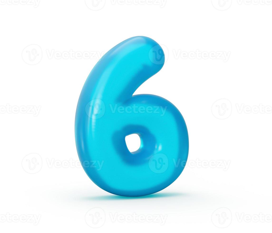 Blue jelly digit 6 Six isolated on white background Jelly colorful alphabets numbers for kids 3d illustration photo