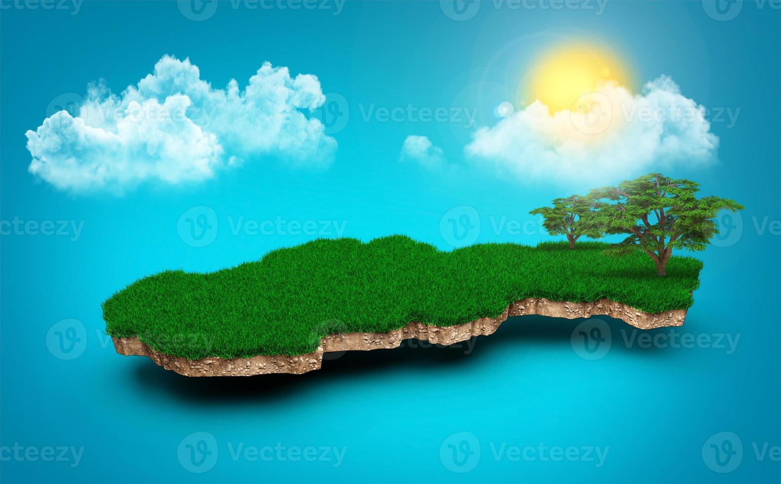 Slovakia Map, Realistic 3D Map of Clouds Tree sun rays on bright blue Sky 3d illustration photo