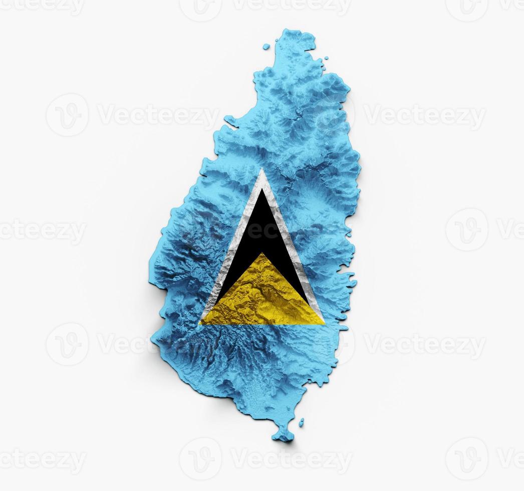 Saint Lucia Map Flag Shaded relief Color Height map on white Background 3d illustration photo