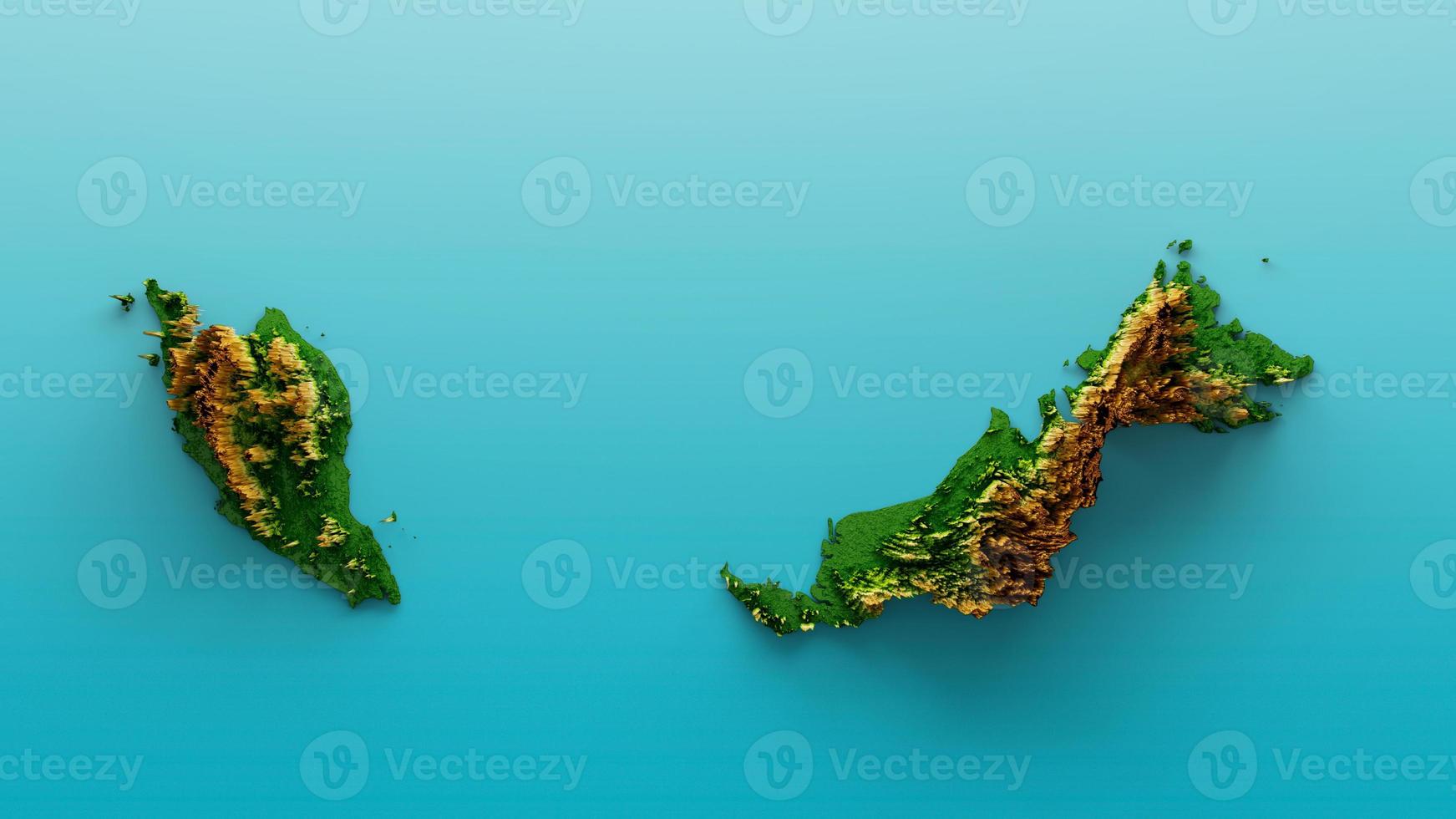 Malaysia Map Shaded relief Color Height map on the sea Blue Background 3d illustration photo