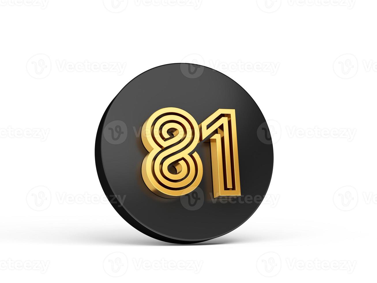 Royal Gold Modern Font. Elite 3D Digit Letter 81 Eighty one on Black 3d button icon 3d Illustration photo