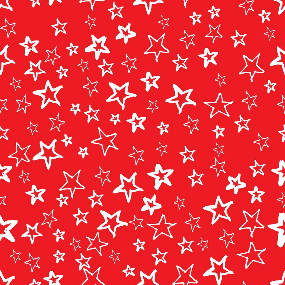 patrón de navidad vectorial sin costuras con estrellas blancas sobre un fondo rojo. buena impresión para envolver papel y diseño de embalaje vector