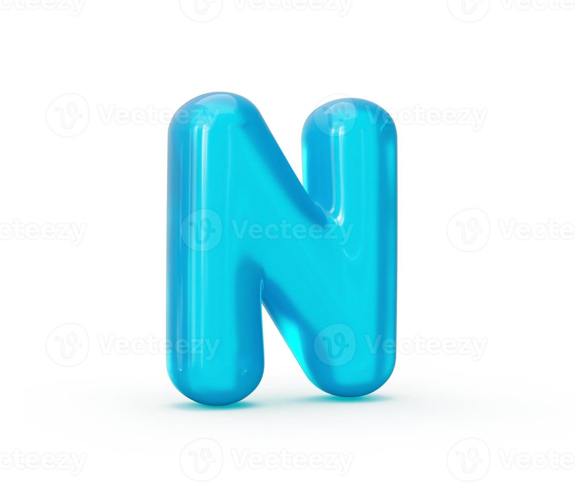 Aqua Blue jelly N letter isolated on white background - 3d illustration photo