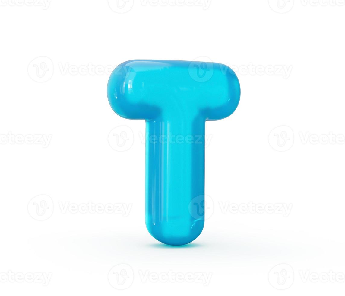 Aqua Blue jelly T letter isolated on white background - 3d illustration photo