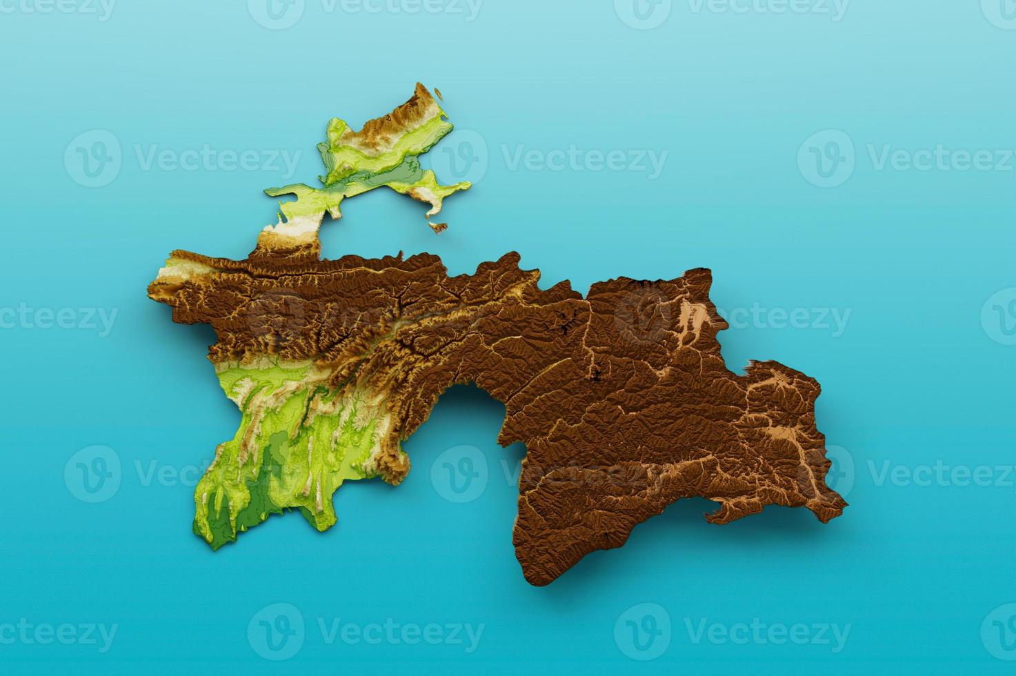 Tajikistan Map Shaded relief Color Height map on the sea Blue Background 3d illustration photo