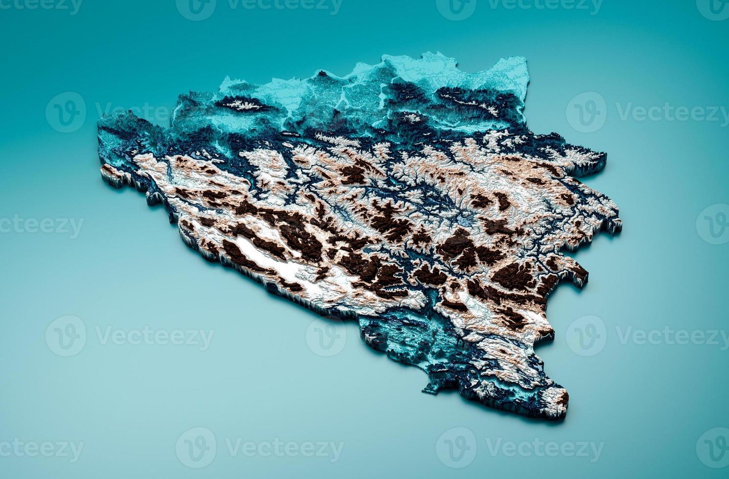 Topographic Bosnia and Herzegovina Map Hypsometric Elevation tint Spectral Shaded relief map 3d illustration photo
