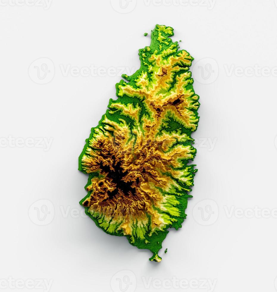 Saint Lucia Map Shaded relief Color Height map on White Background 3d illustration photo