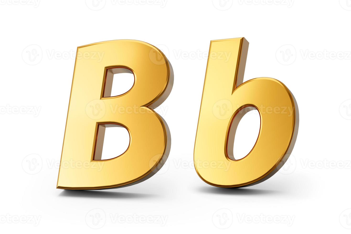 3d letter B in gold metal on a white isolated background, capital and small letter 3d illustration photo