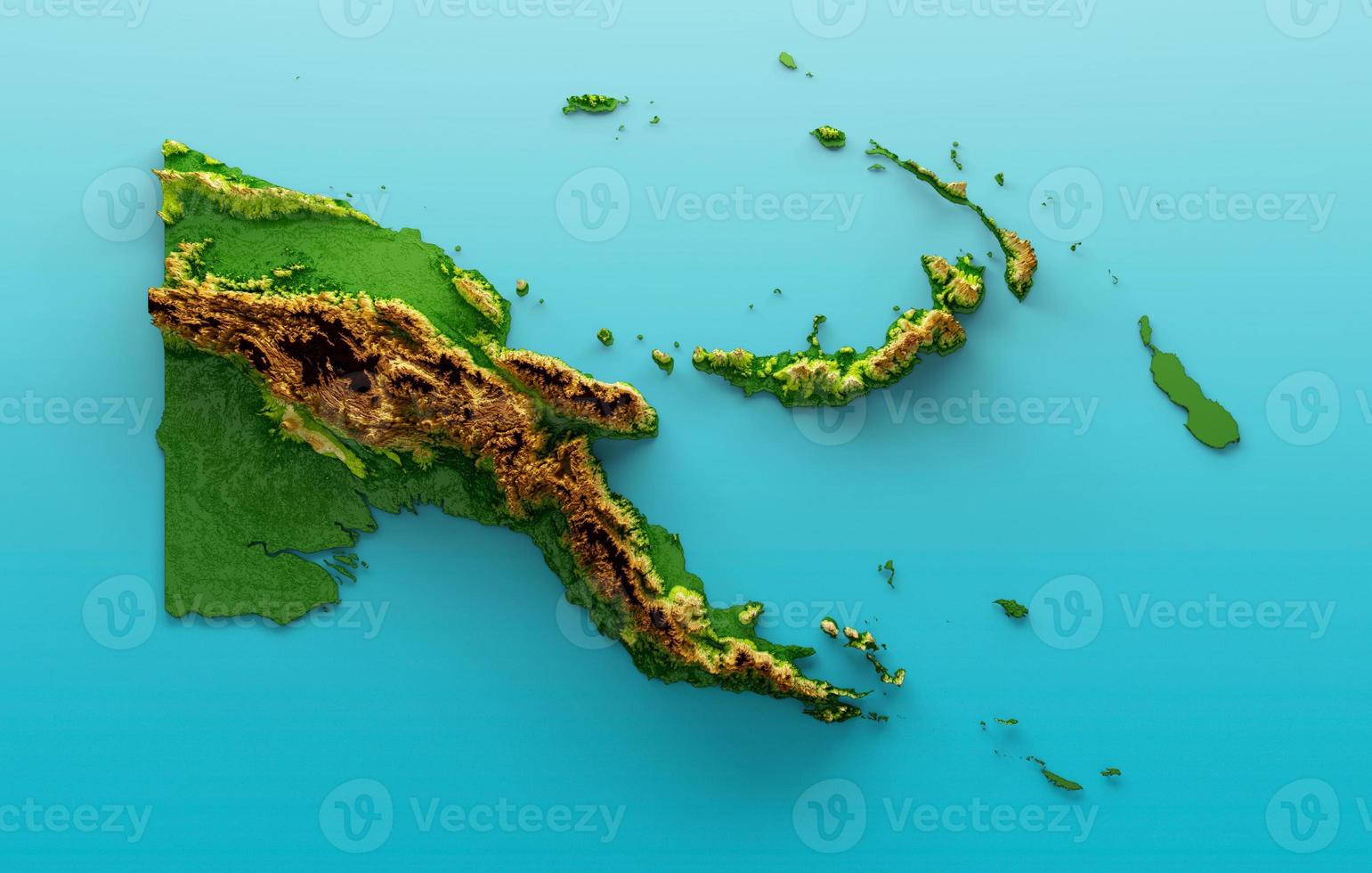 Papua New Guinea Map Shaded relief Color Height map on the sea Blue Background 3d illustration photo