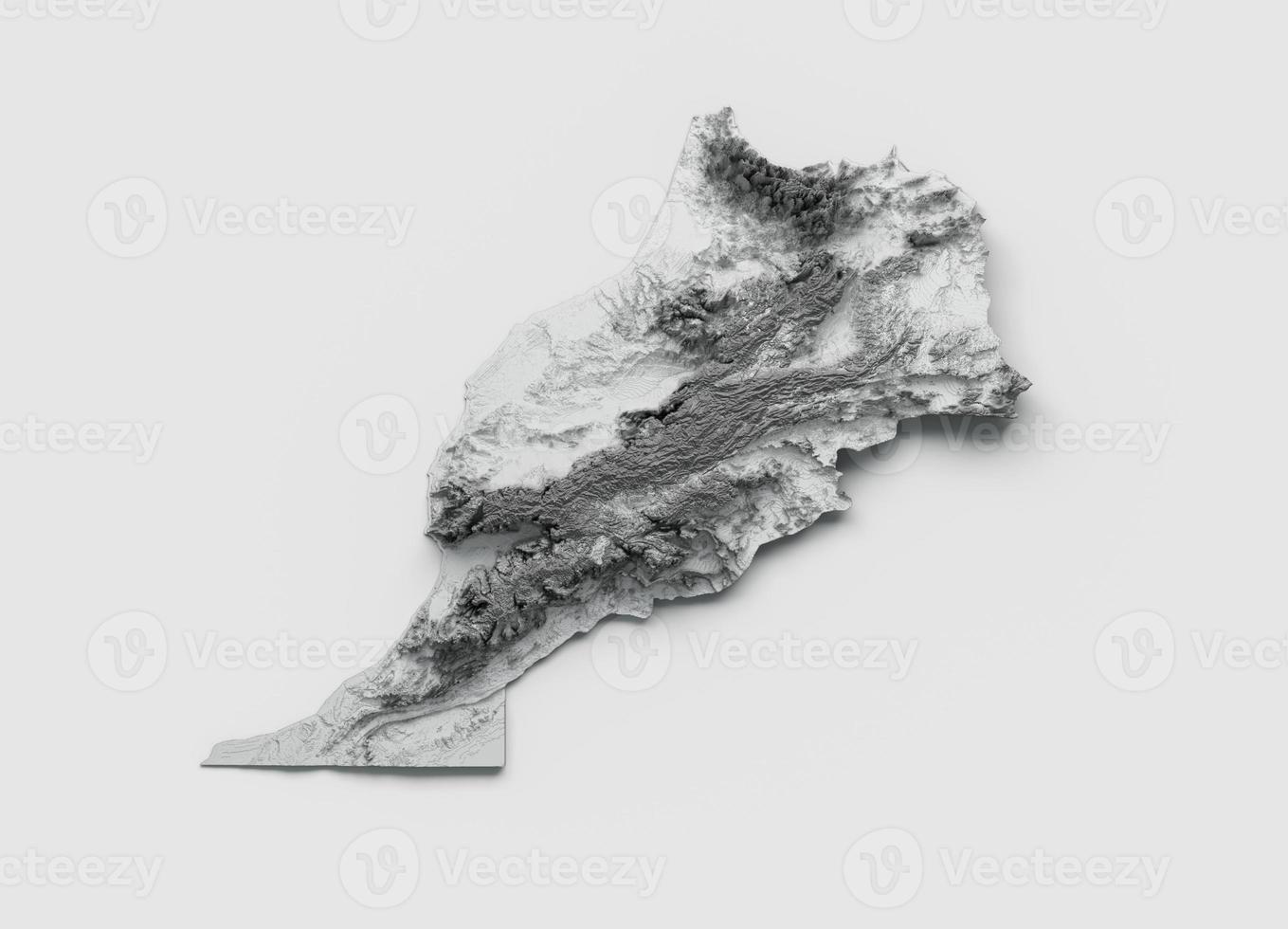 Morocco Map Flag Shaded relief Color Height map on white Background 3d illustration photo