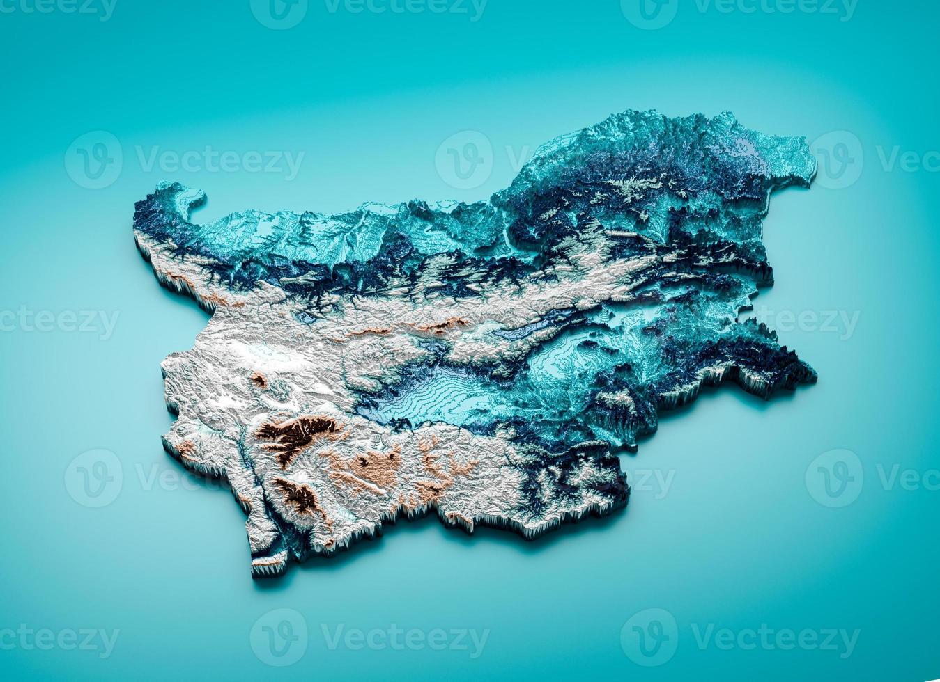 Topographic Bulgaria Map Hypsometric Elevation tint Spectral Shaded relief map 3d illustration photo