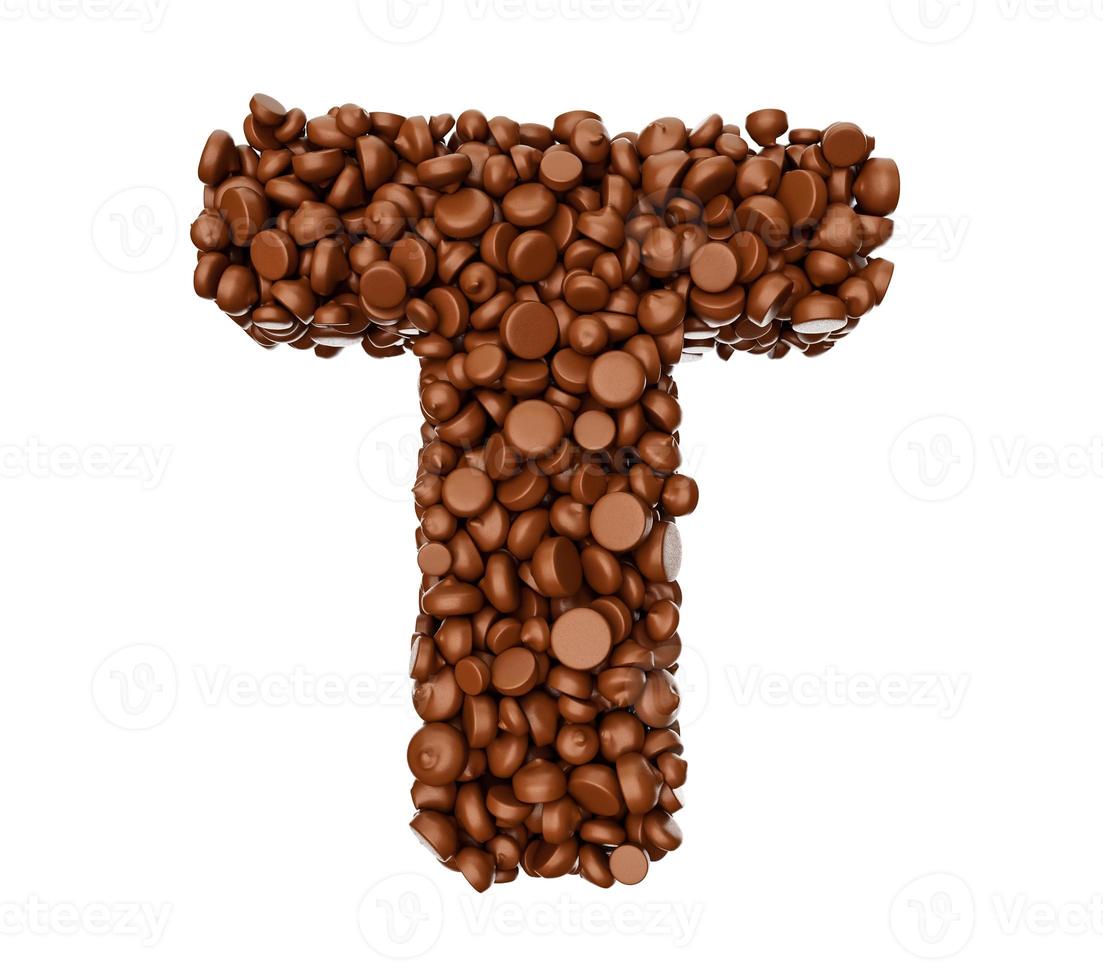 Alphabet T made of chocolate Chips Chocolate Pieces Alphabet Letter T 3d illustration photo