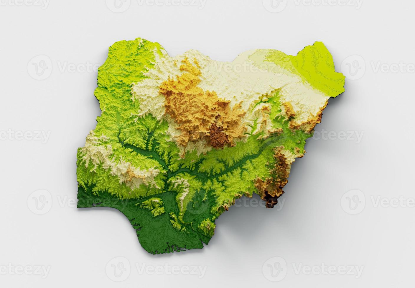 Nigeria Map Shaded relief Color Height map on white Background 3d illustration photo