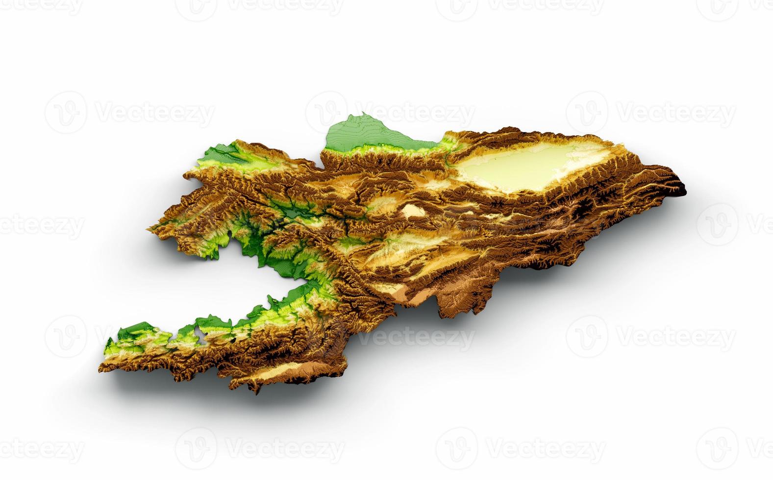 Kyrgyzstan Map Shaded relief Color Height map on white Background 3d illustration photo